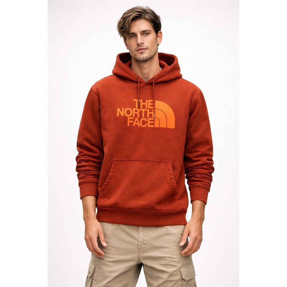 The North Face Mens Hoodie M Rust Orange Logo Pullover Cotton Blend - Picture 6 of 12